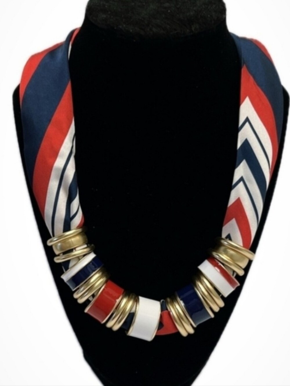 👉✨️ Piper K Bold Red, Navy & White Statement Scarf Necklace